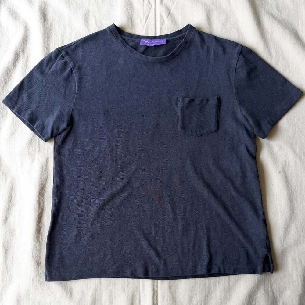 Ralph Lauren Purple Label Linen-Cotton Blend Pocket T-Shirt Navy Size M Italy